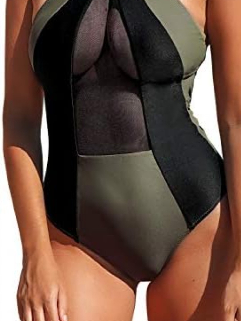 Cupshe Black & Olive Colorblock One-Piece Swimsuit